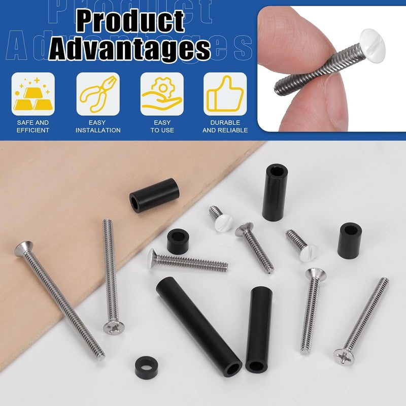 Glarks 385pcs White Wall Plate Screw Set, 3/8’’ 1/2’’ 3/4’’ 1’’ Long, Outlet Plate Screw and Long Electrical Outlet Screw with Nylon Round Spacer, Switch Panel Screw, Outlet Cover Screw for Wall Plate - Image 5